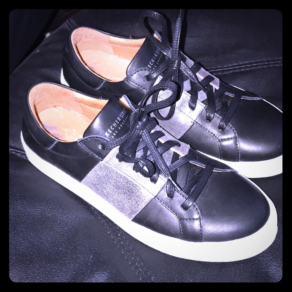 Skechers Leather Street Los Angeles Shoes BLK 9.5